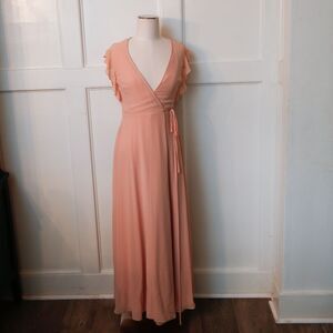 Lulus Pink Wrap Dress Maxi XS Flutter Sleeve Bridesmaid Formal